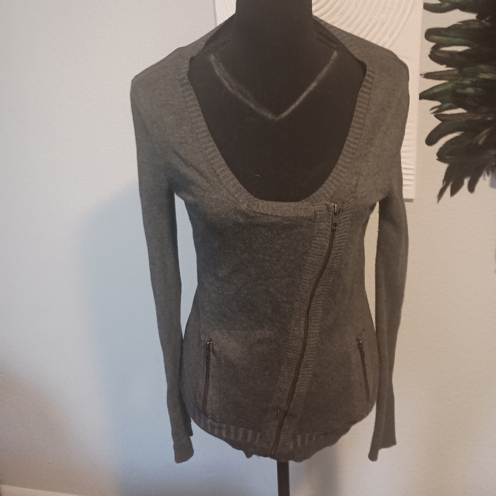 Gray Zippered Cardigan